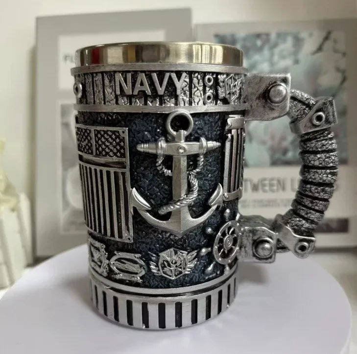 1pcs Navy Cup Air Force Anchor Plane Wine Mugs Resin Stainless Steel Army Beer Military  Mug Men Birthday Gift Coffee Wine New