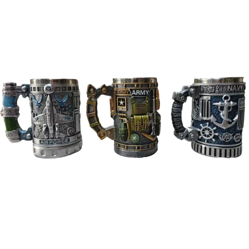 1pcs Navy Cup Air Force Anchor Plane Wine Mugs Resin Stainless Steel Army Beer Military  Mug Men Birthday Gift Coffee Wine New