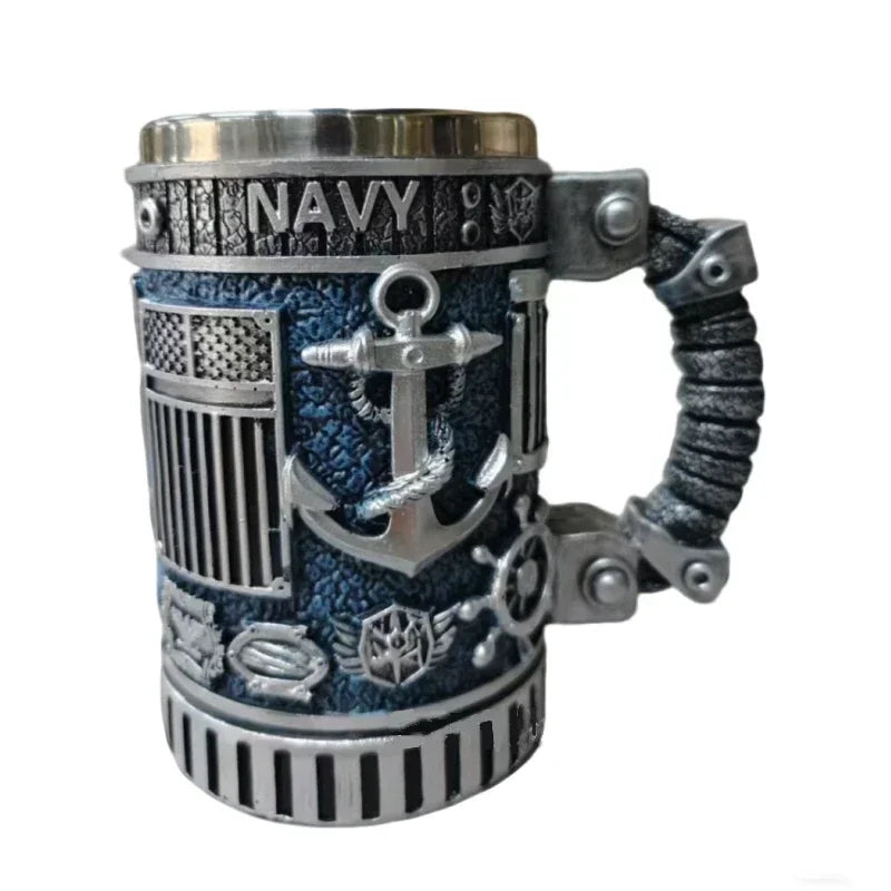 1pcs Navy Cup Air Force Anchor Plane Wine Mugs Resin Stainless Steel Army Beer Military  Mug Men Birthday Gift Coffee Wine New