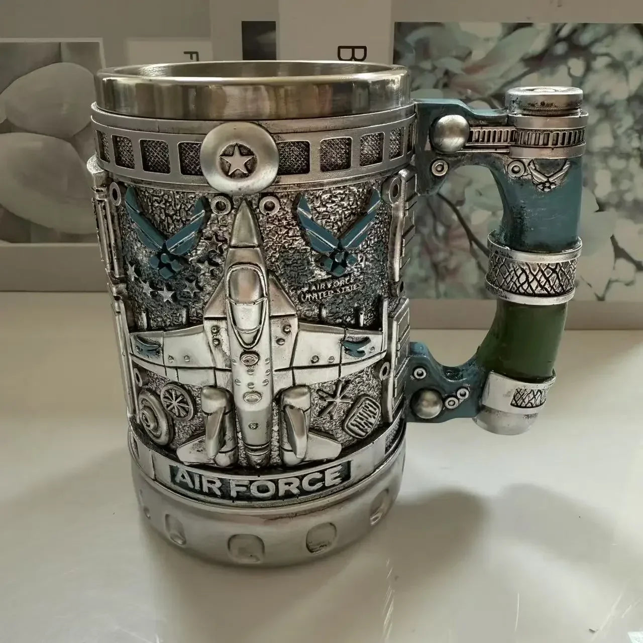 1pcs Navy Cup Air Force Anchor Plane Wine Mugs Resin Stainless Steel Army Beer Military  Mug Men Birthday Gift Coffee Wine New