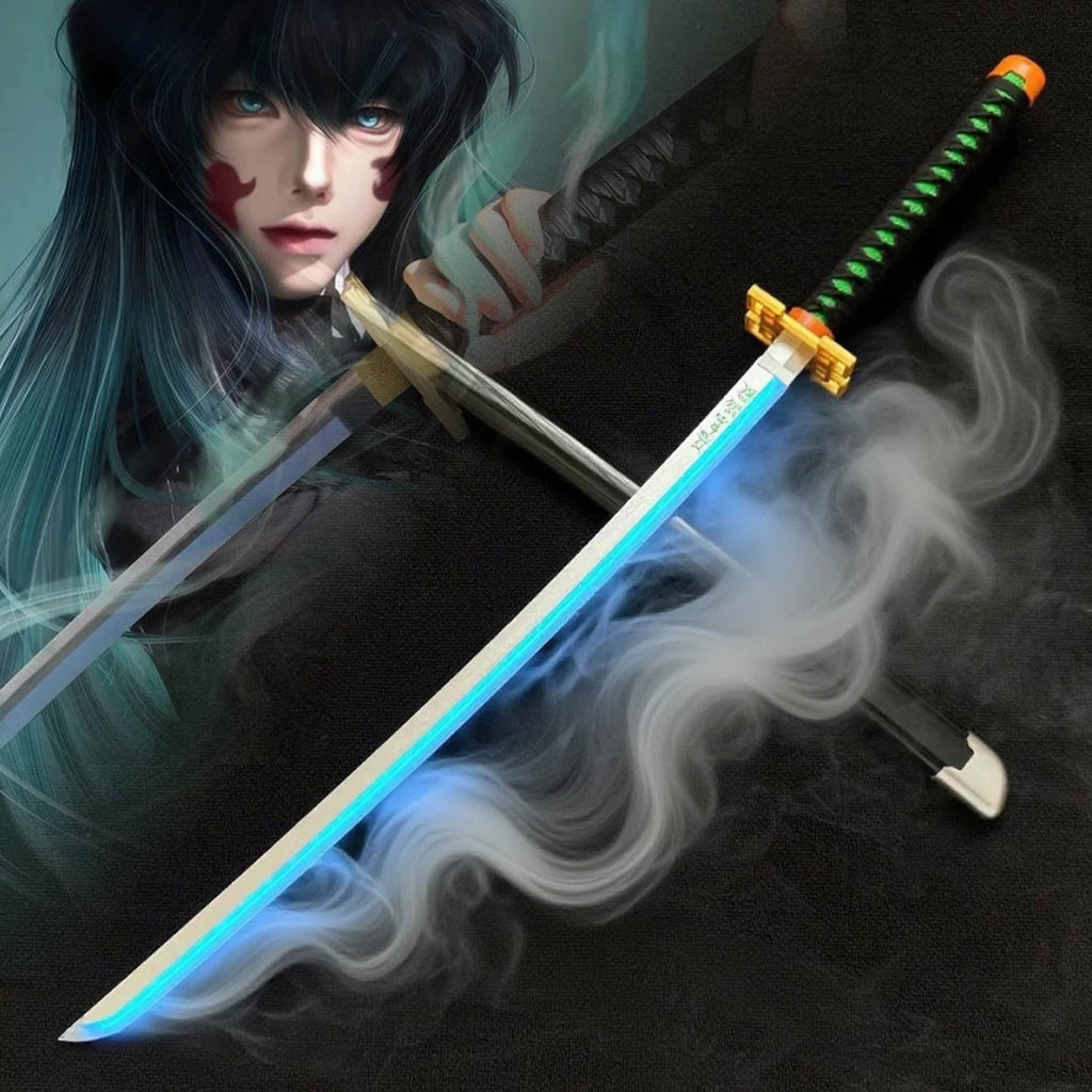 40inch Smoke Glow Demon Slayer Katana Muichirou Light Vapor Sword Anime Cosplay Real Japanese Katana Original Samurai Sabre Gift
