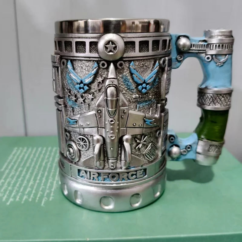1pcs Navy Cup Air Force Anchor Plane Wine Mugs Resin Stainless Steel Army Beer Military  Mug Men Birthday Gift Coffee Wine New