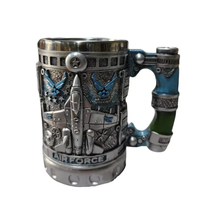 1pcs Navy Cup Air Force Anchor Plane Wine Mugs Resin Stainless Steel Army Beer Military  Mug Men Birthday Gift Coffee Wine New